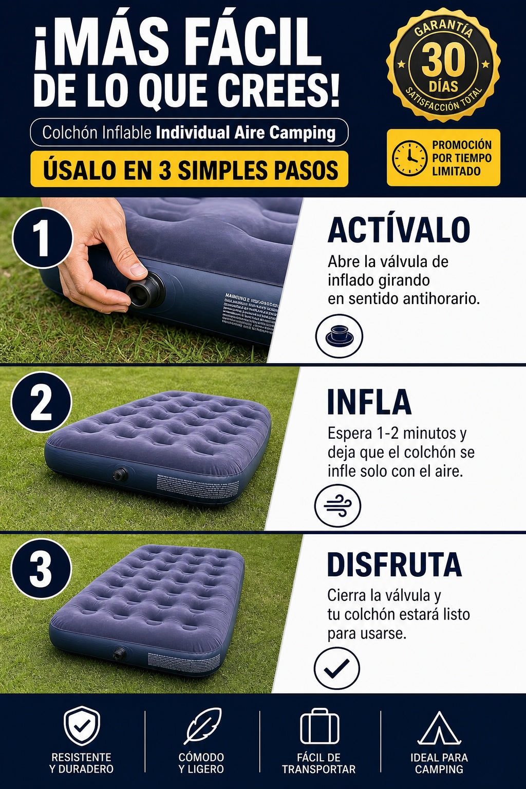 Colchon Inflable Individual Aire Camping - imagen 8