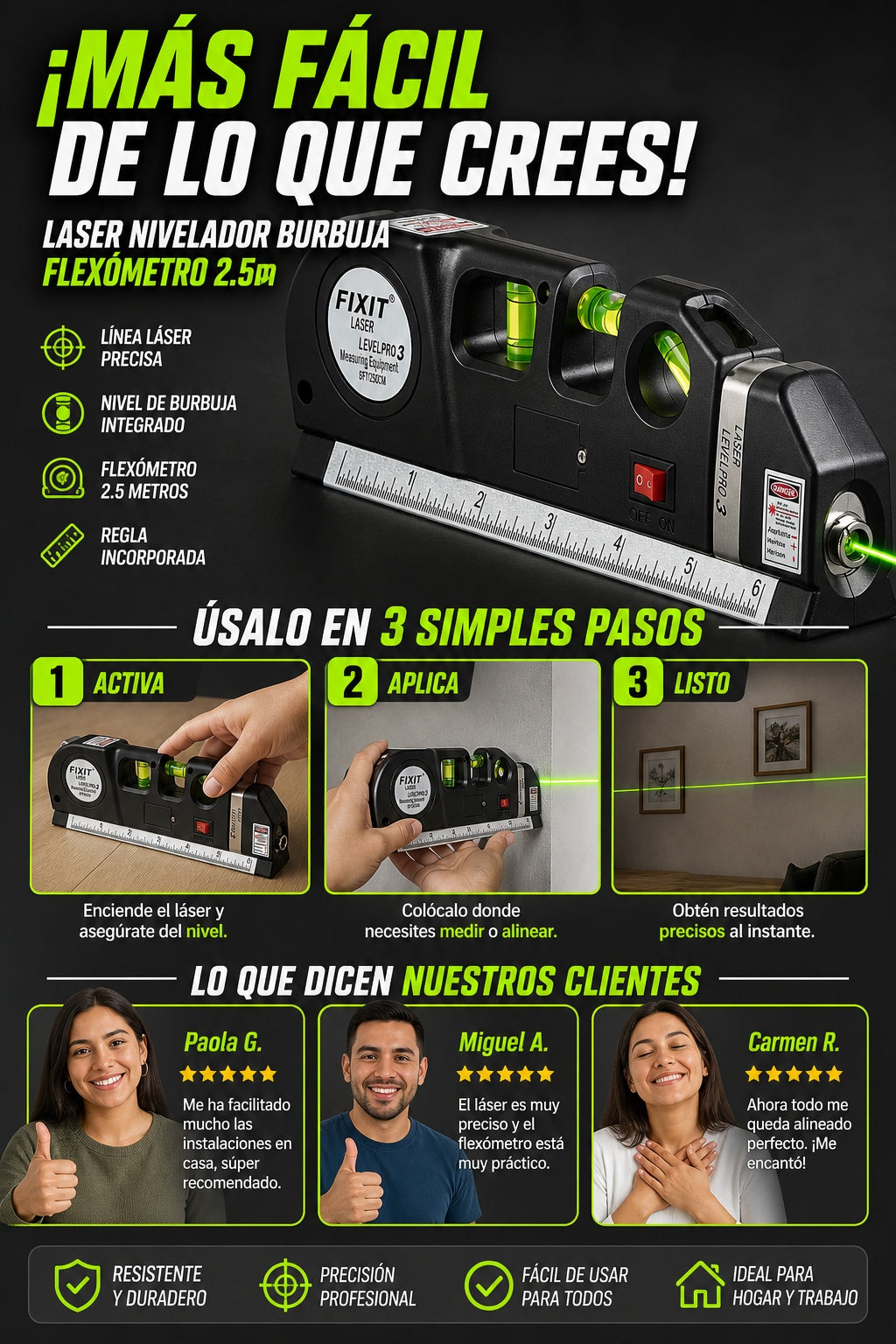 Laser Nivelador Burbuja Flexometro 2.5m - imagen 8