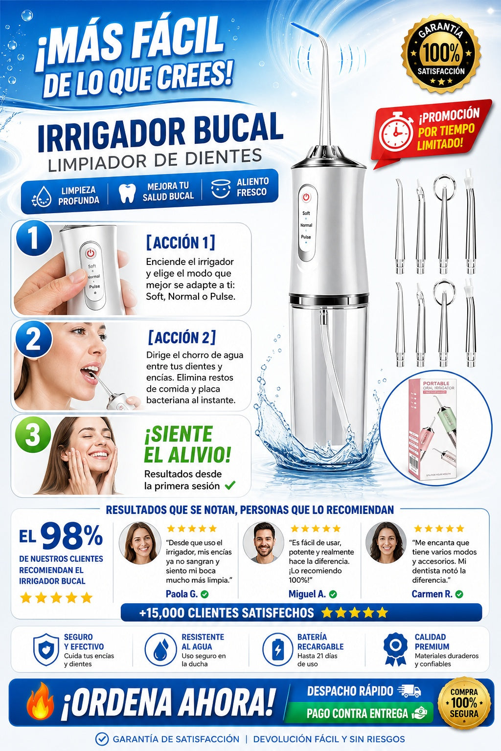 Irrigador Bucal Limpiador De Dientes - imagen 8