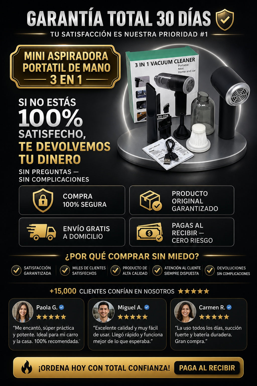 Mini Aspiradora Portatil De Mano 3 En 1 con luz led para autos y en la casa en general - imagen 9