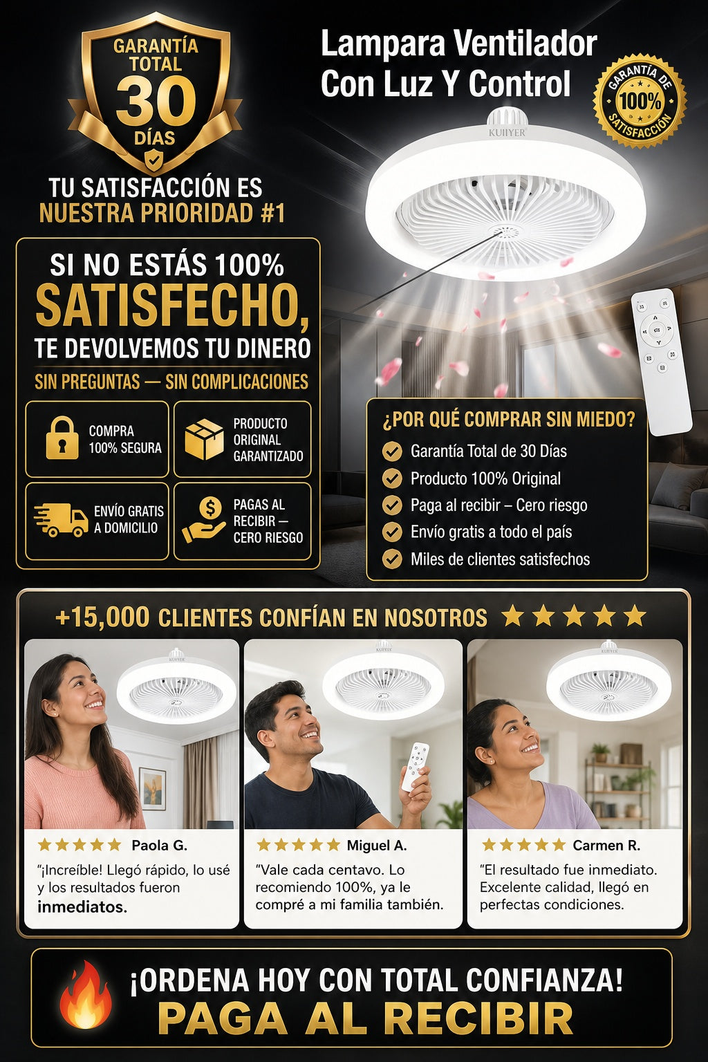 Lampara Ventilador Con Luz Y Control - imagen 9