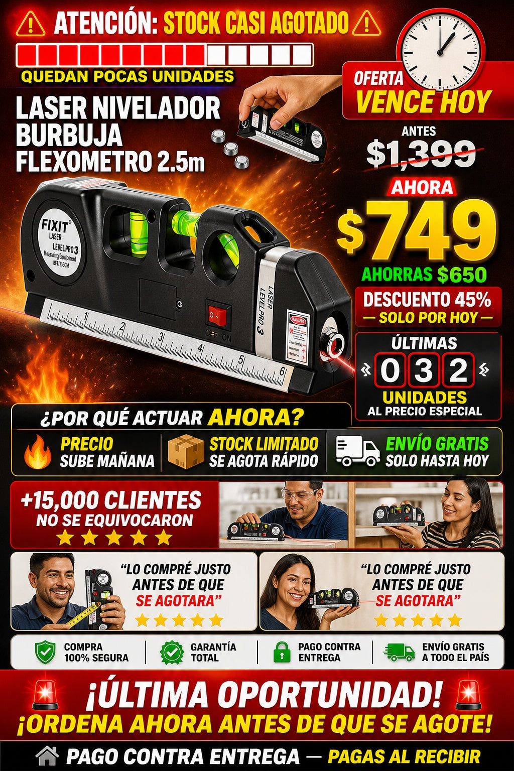 Laser Nivelador Burbuja Flexometro 2.5m - imagen 10