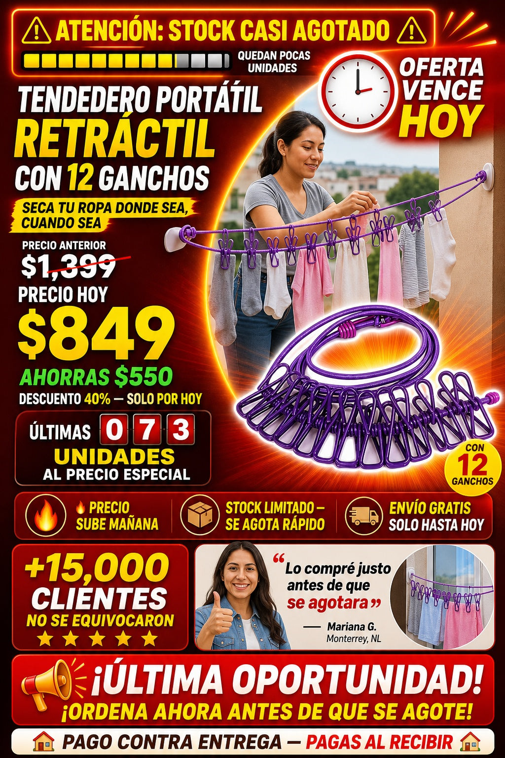 Tendedero Retractil Portatil 12 Ganchos oferta sx1 total 24 - imagen 10