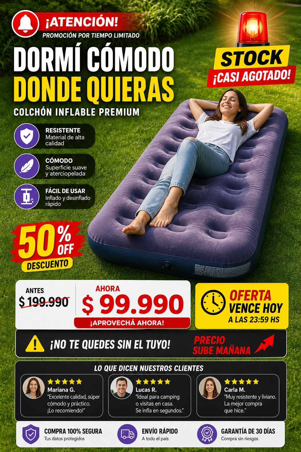 Colchon Inflable Individual Aire Camping - imagen 10
