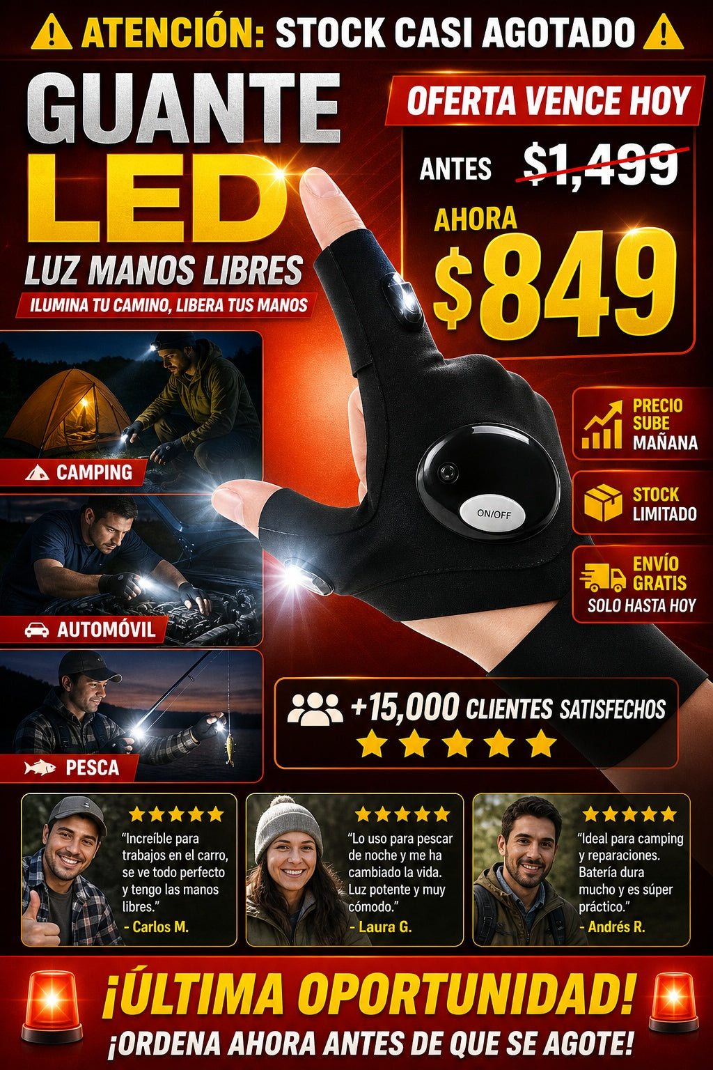 Guante Luz Led para Camping Carro o Pesca - imagen 10