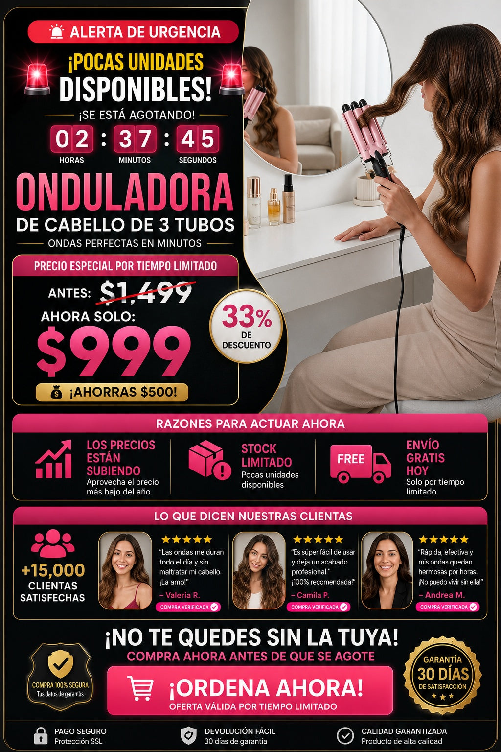 Onduladora De Cabello De 3 Tubos - imagen 10