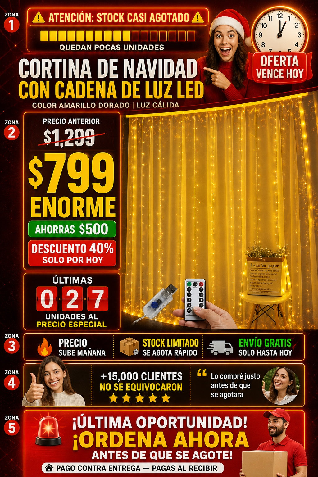 Cortina De Navidad Con Cadena De Luz Led - imagen 10