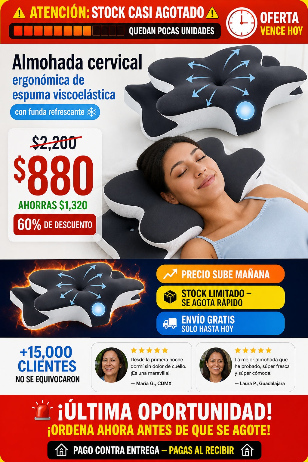 Almohada cervical ergonómica de espuma viscoelástica con funda refrescante - imagen 10 - oferta-cta