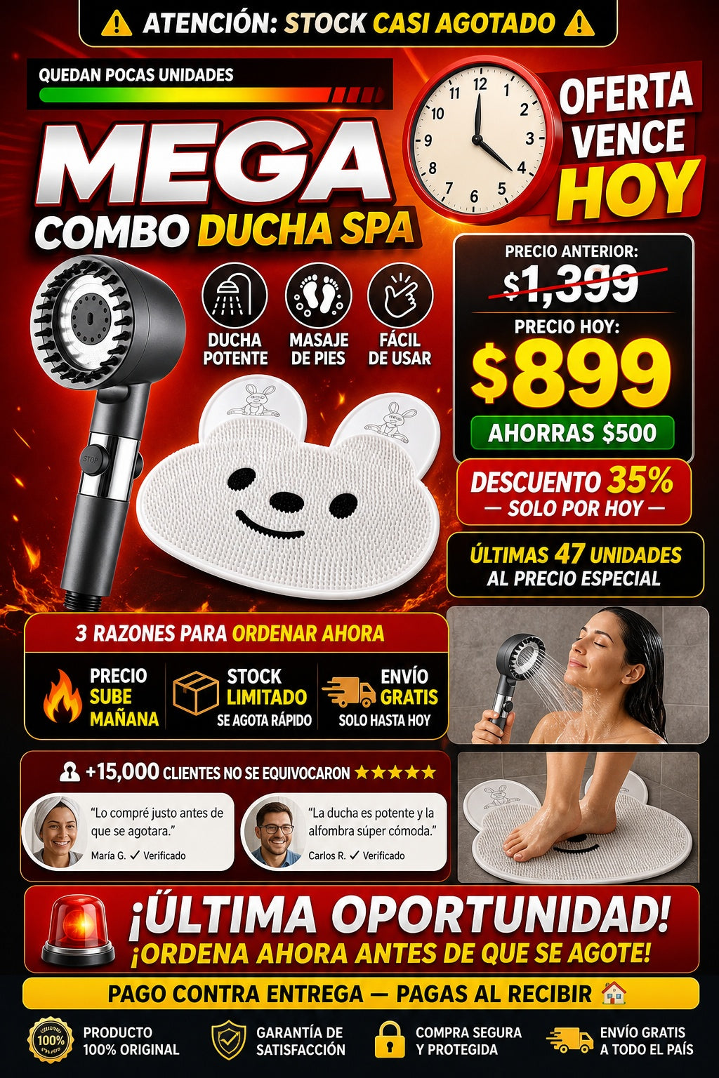 MEGA Combo Ducha Spa por la compra de la cabeza de ducha lleva gratis el tapete masajeador de pies - imagen 10 - oferta-cta
