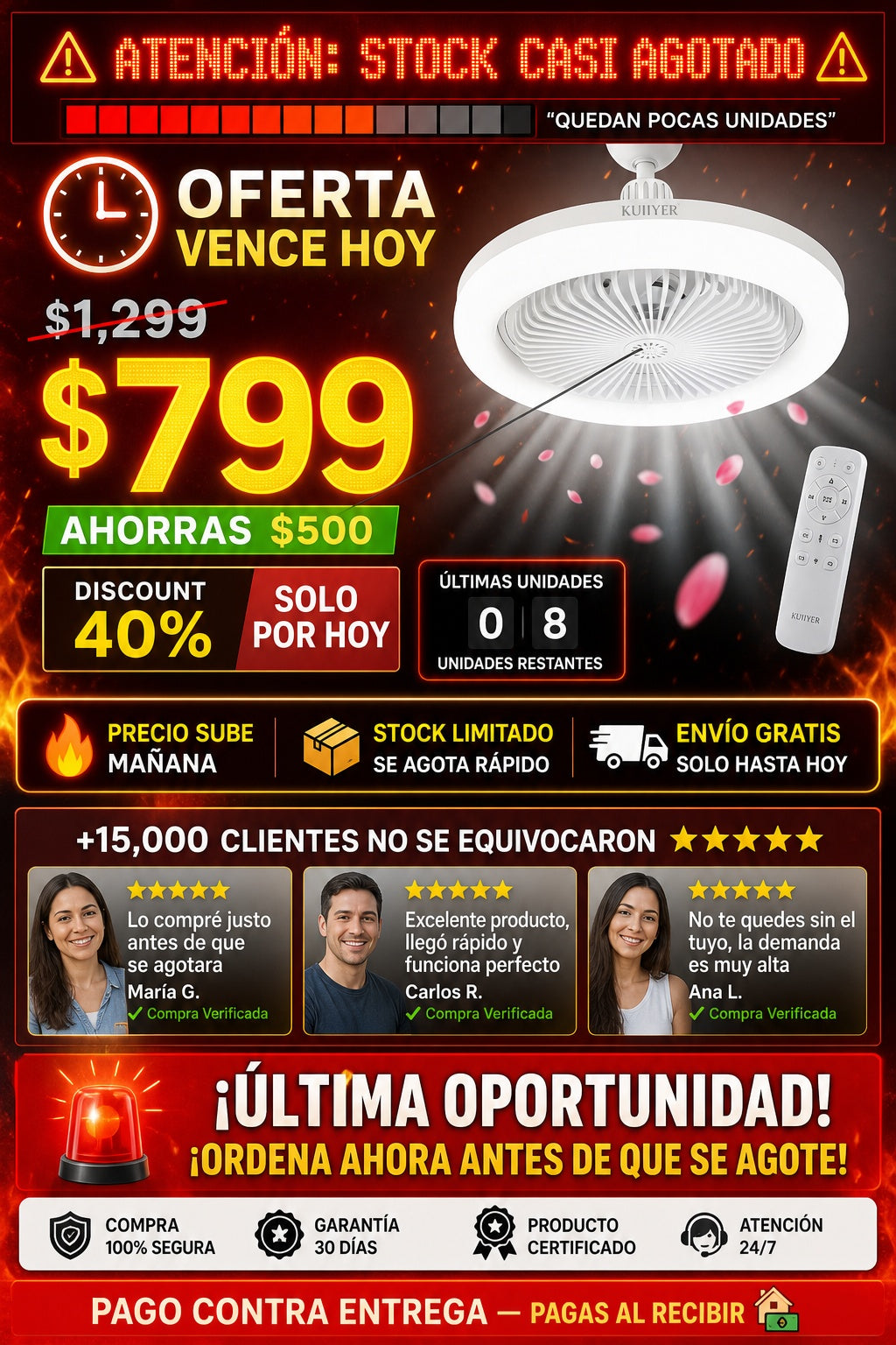 Lampara Ventilador Con Luz Y Control - imagen 10