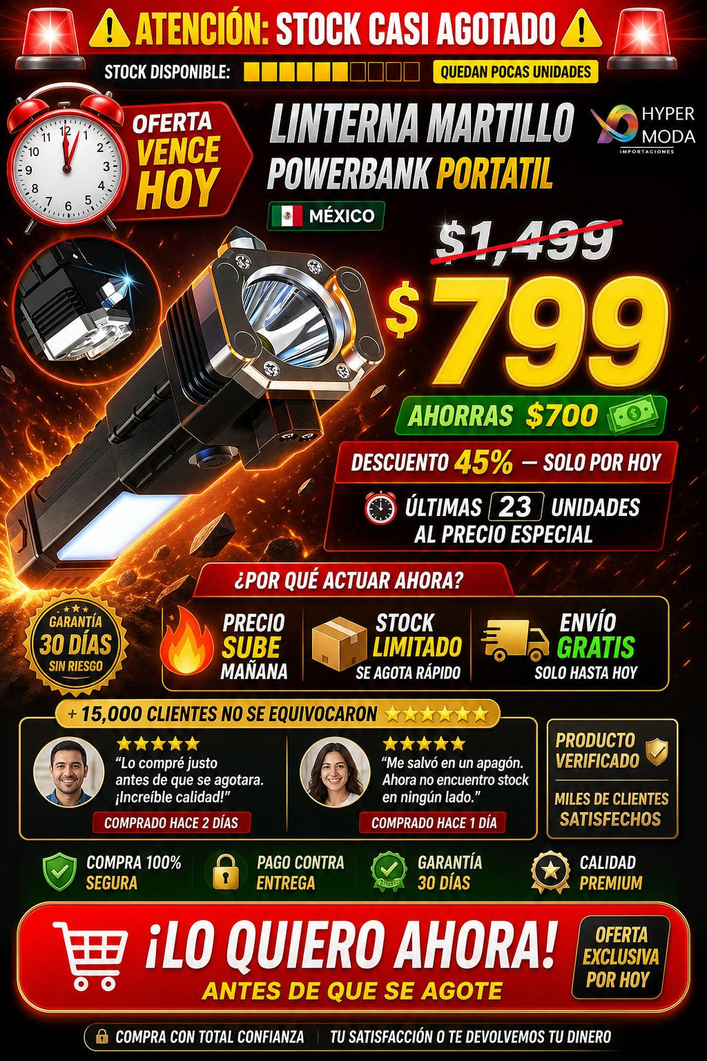 Linterna Martillo Powerbank Portatil - imagen 10
