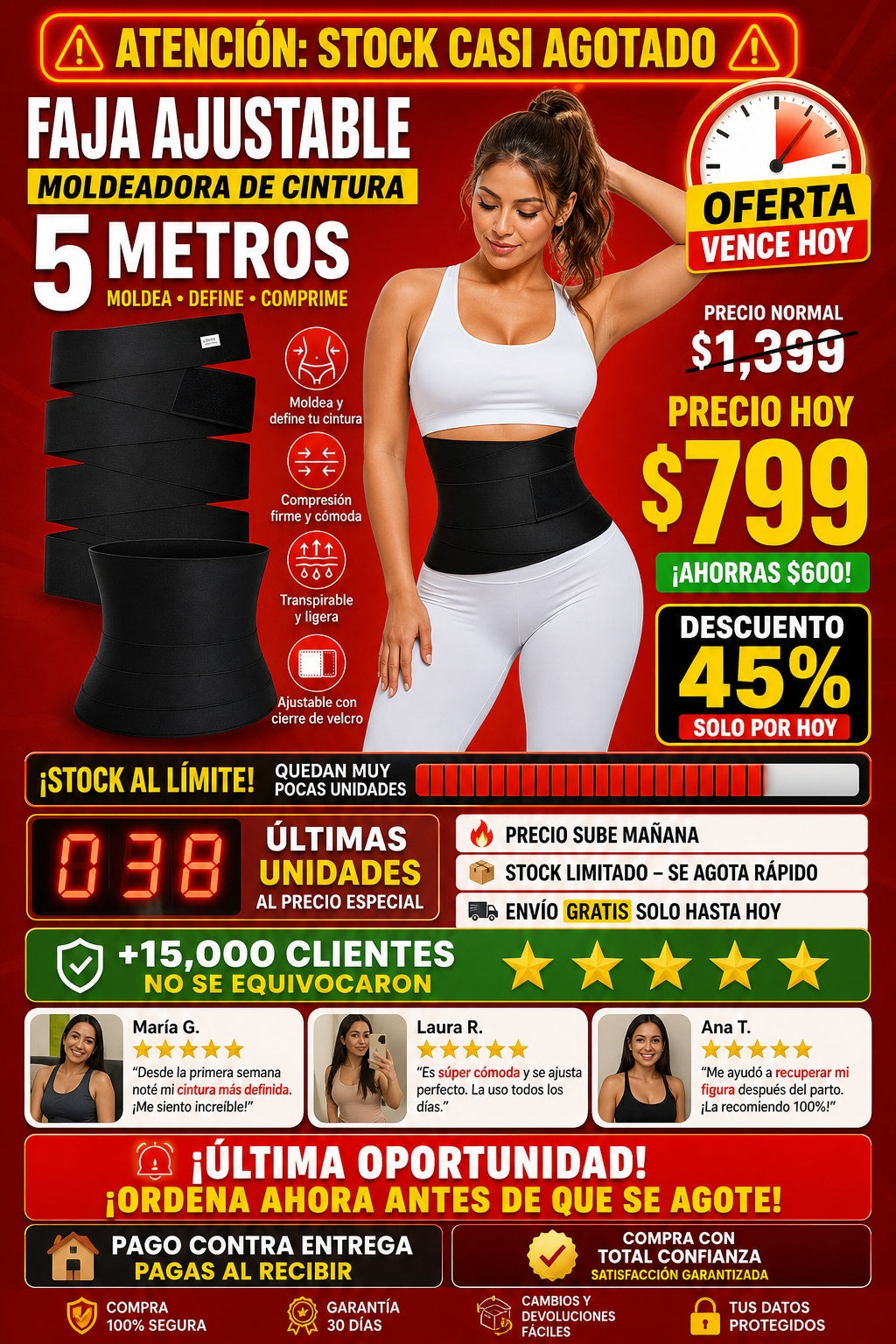 Faja Ajustable moldeadora de cintura De 5 Metros - imagen 10